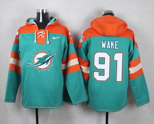 Nike Dolphins #91 Cameron Wake Aqua Green Player Pullover NFL Hoodie - Click Image to Close